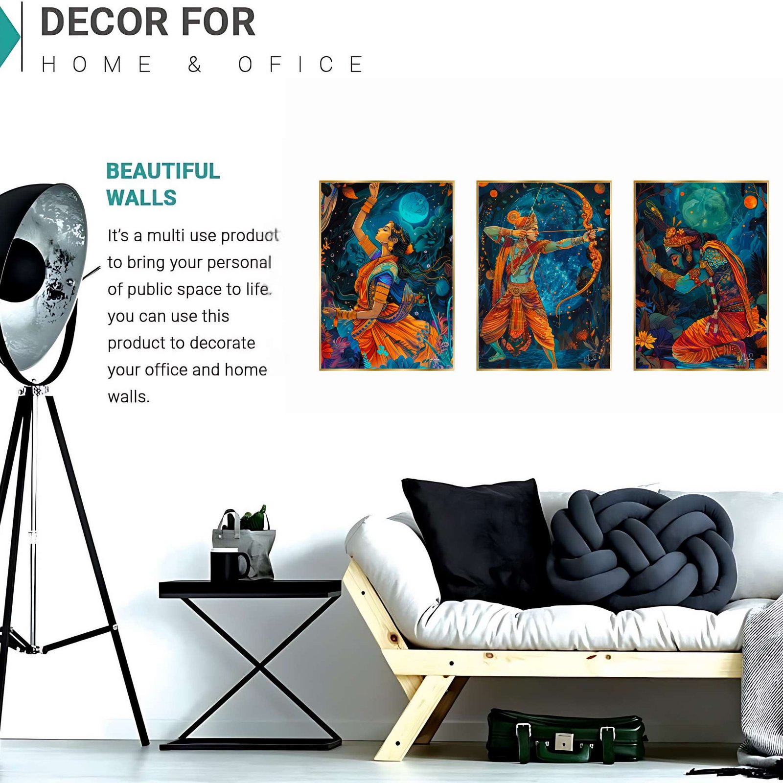 Set of Three Wall Paintings for Wall Dacoration Golden Framed Wall Paintings for Living Room & Bedroom Wall Art for Home Decoration & Office Wall Décor (18x12 inch CH-GD3-13) - Image 3